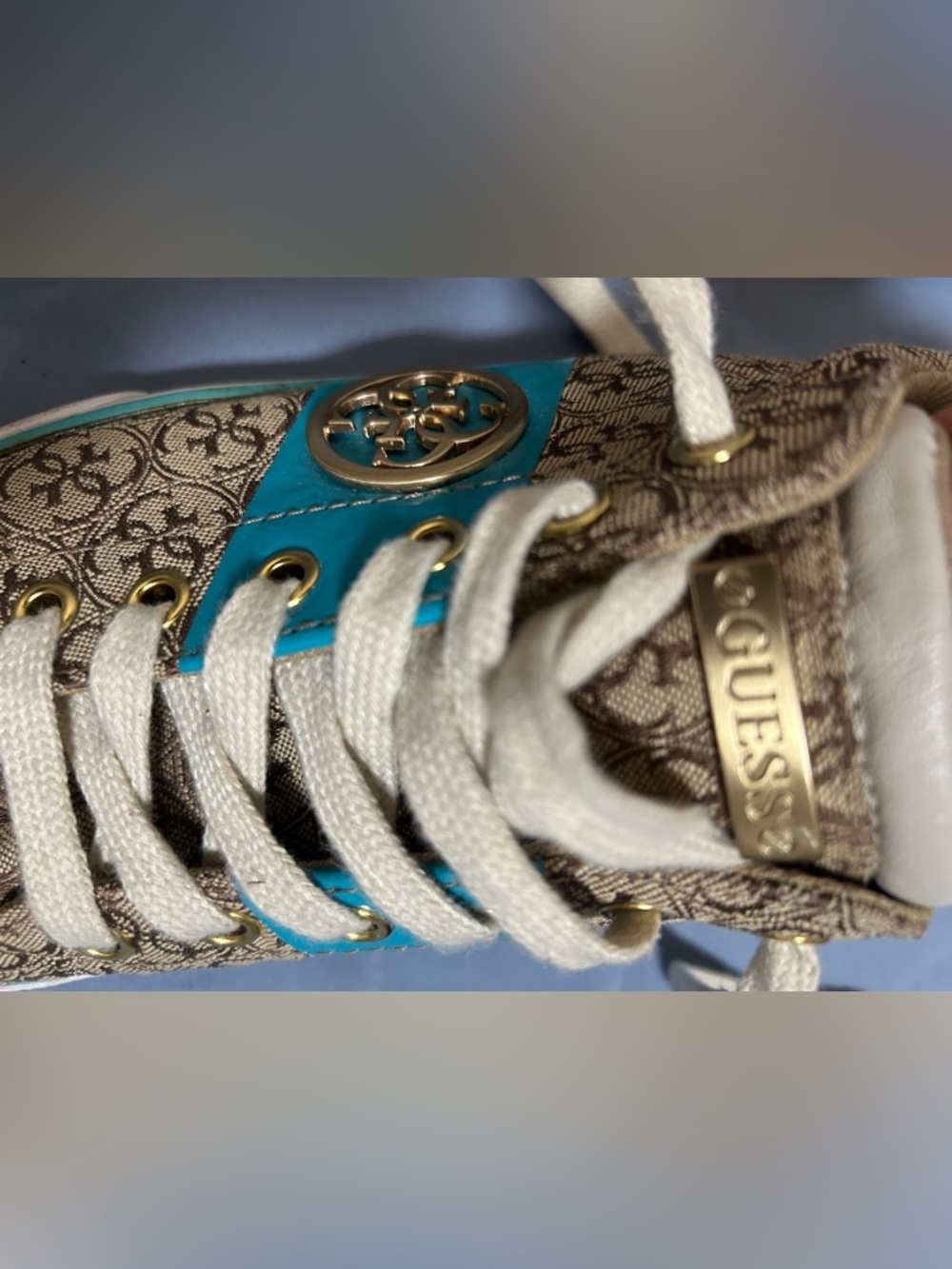 Guess Turquoise and Cream Logo Lace-Up Shoe